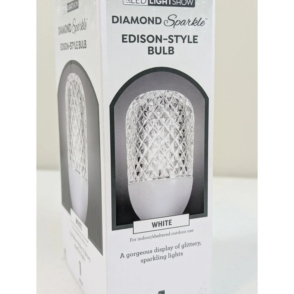 Gemmy LED Lightshow Diamond Sparkle Edison-Style Light Bulb - White - Brand NEW